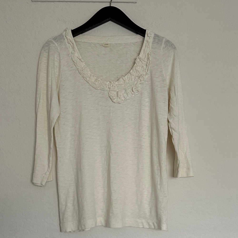 J. Crew Cream Ruffle Neck Knit Top